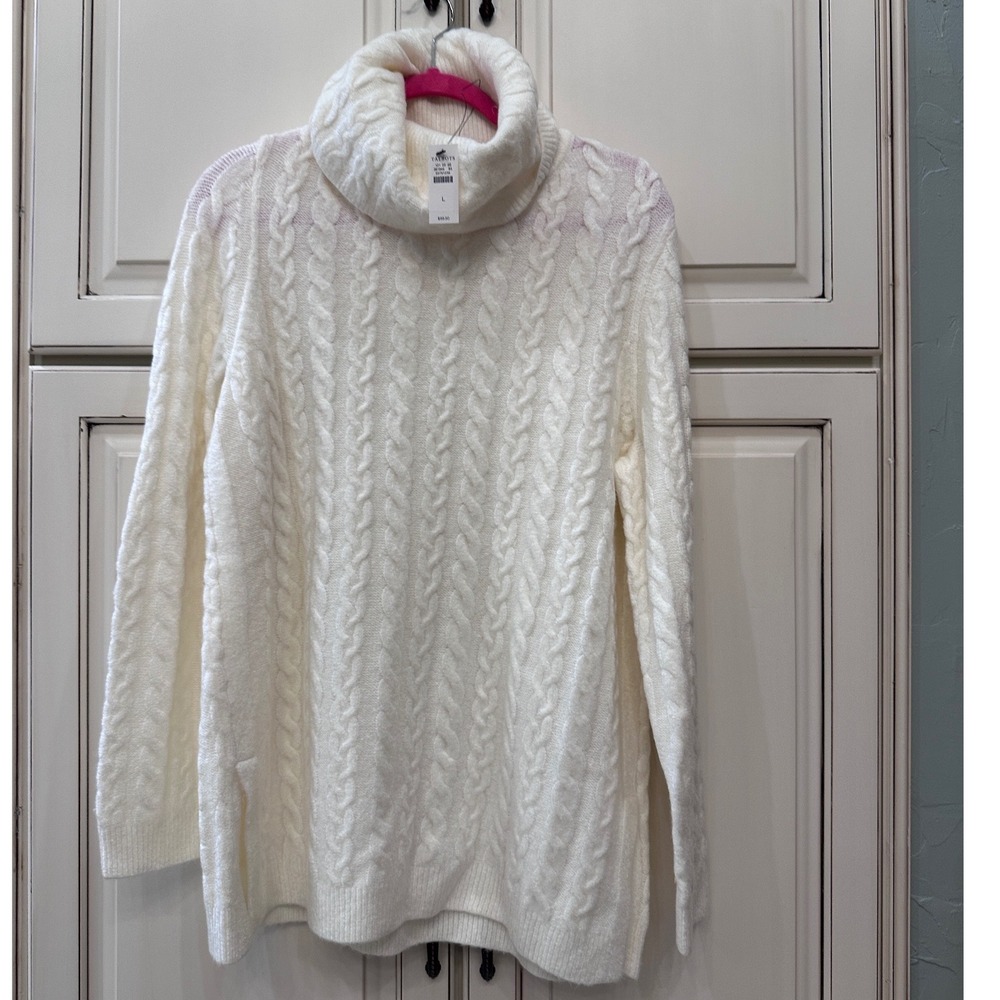 Talbots Ivory White Cable Knit Cowl Turtleneck Sweater 55791236